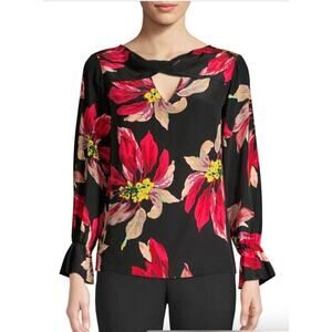 100% Silk Trina Turk Ayako Floral Blouse Size Small EUC